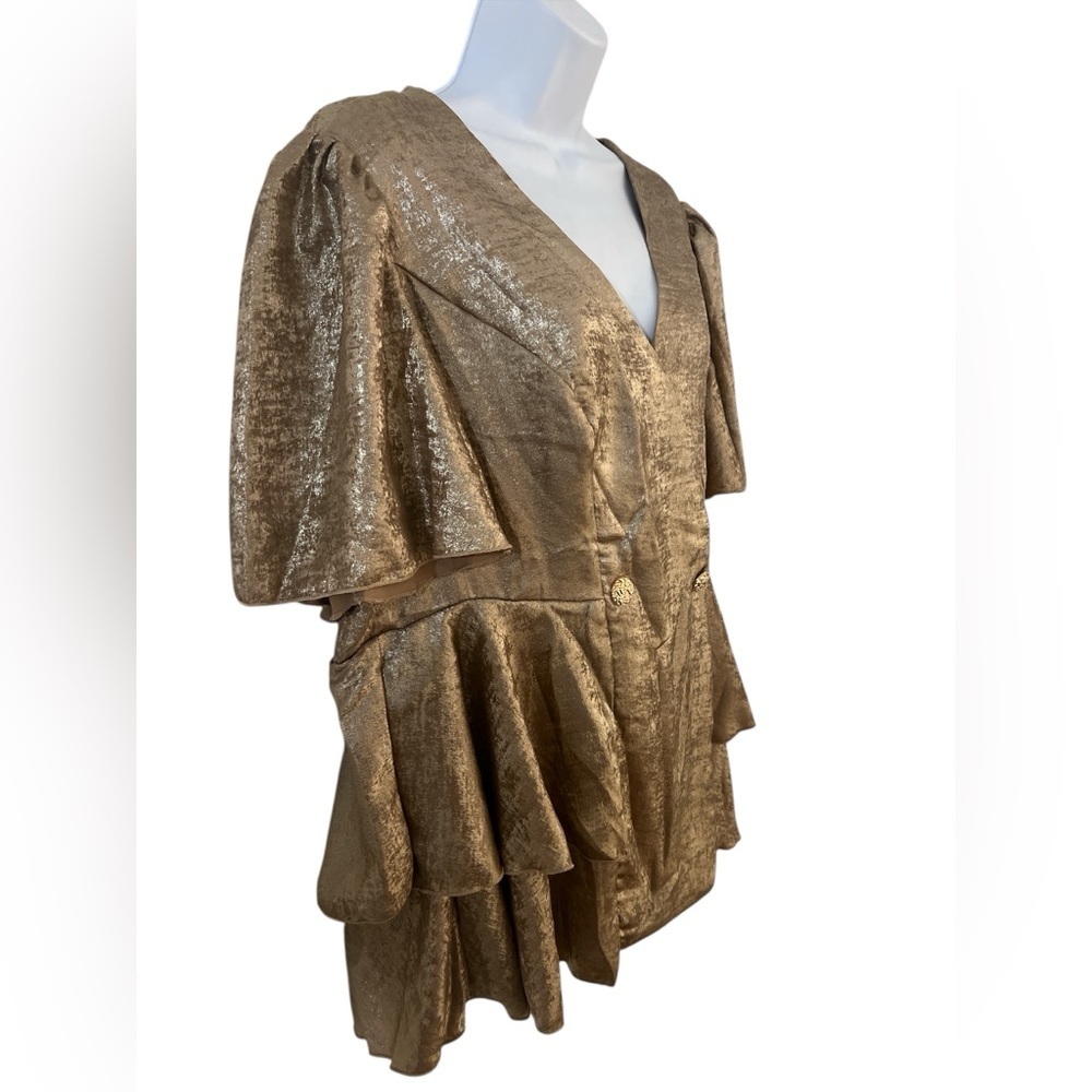 SHEIN Metallic Gold Ruffle Blouse.Sz/2XL - Picture 5 of 8